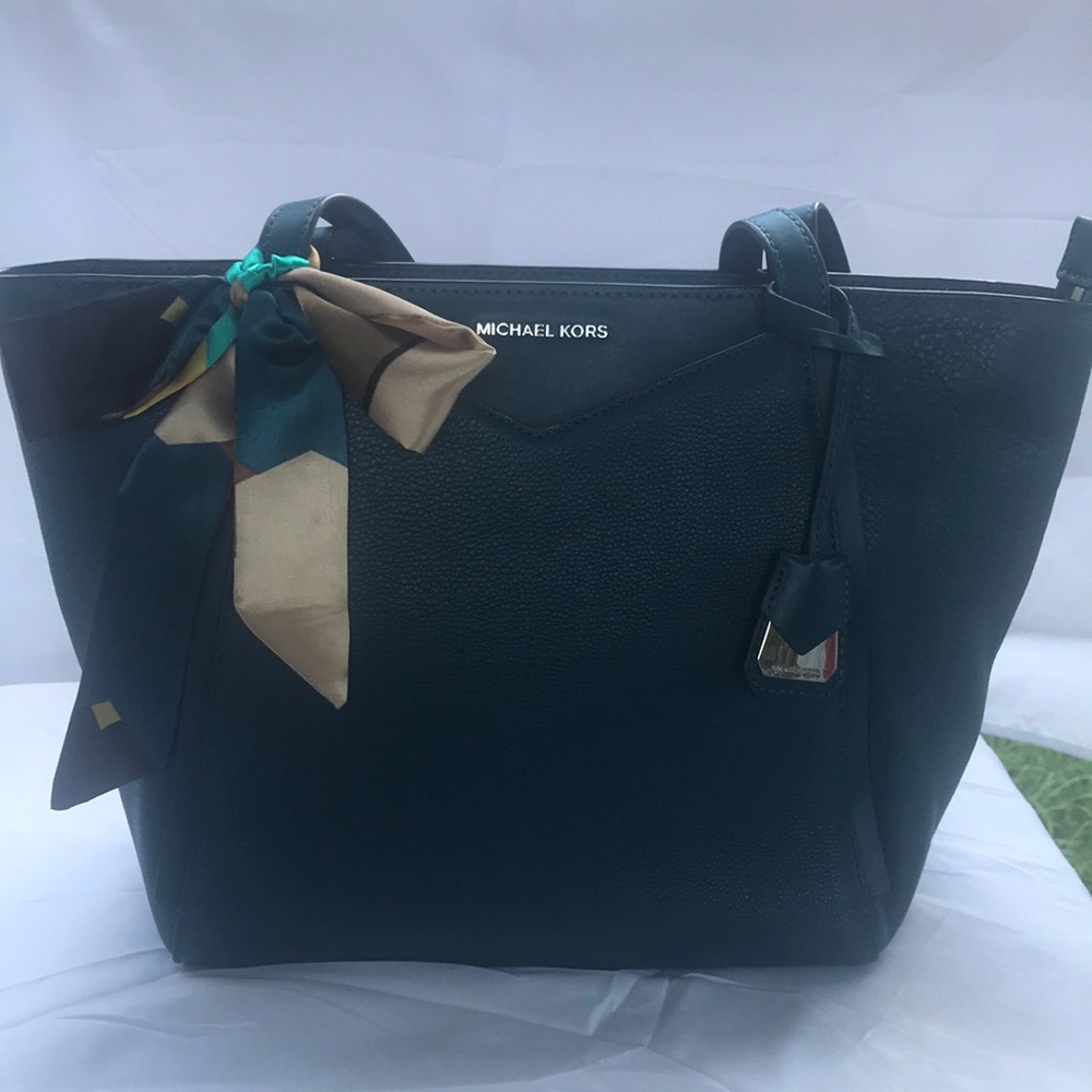 Michael Kors Blue Leather Tote Bag with Accent Scarf